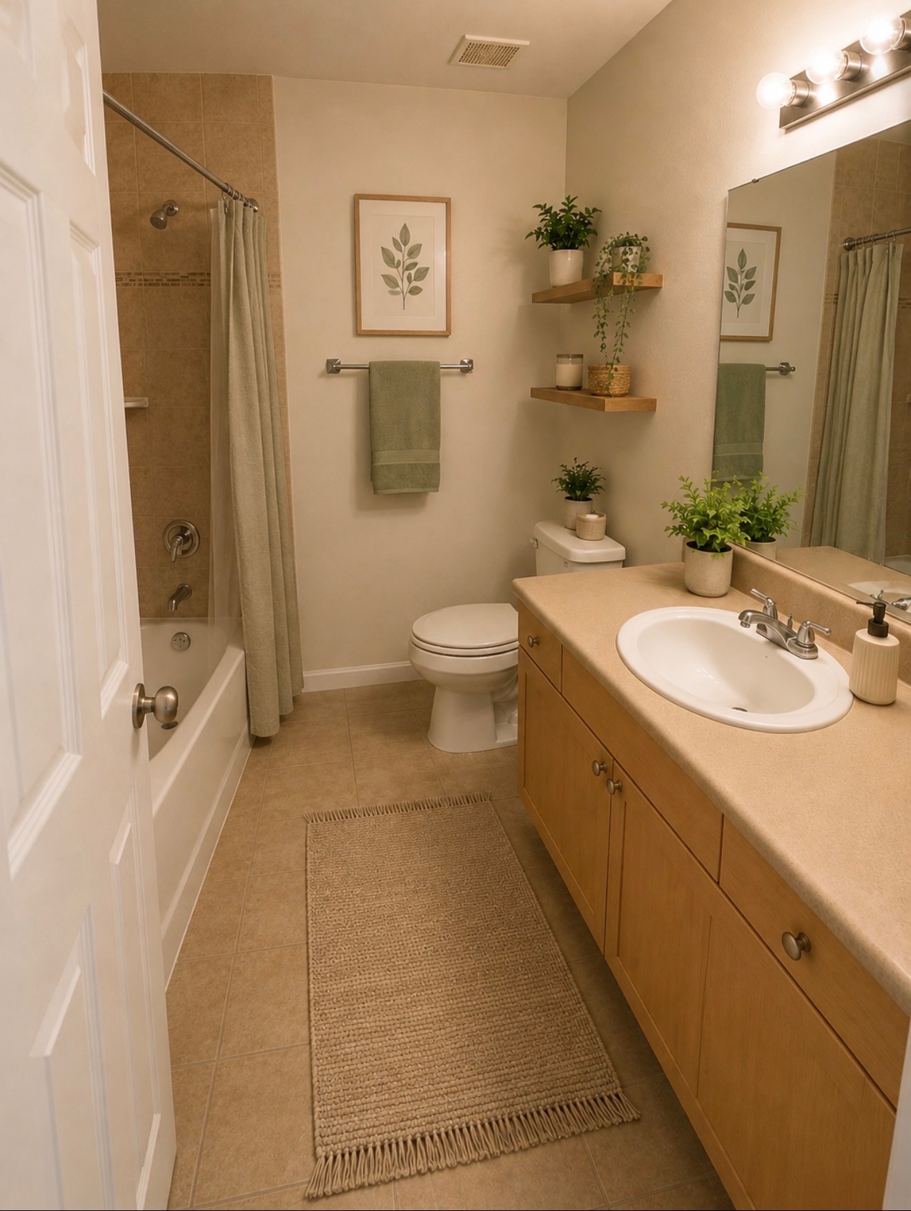 Full bathroom with tub, shower, and vanity