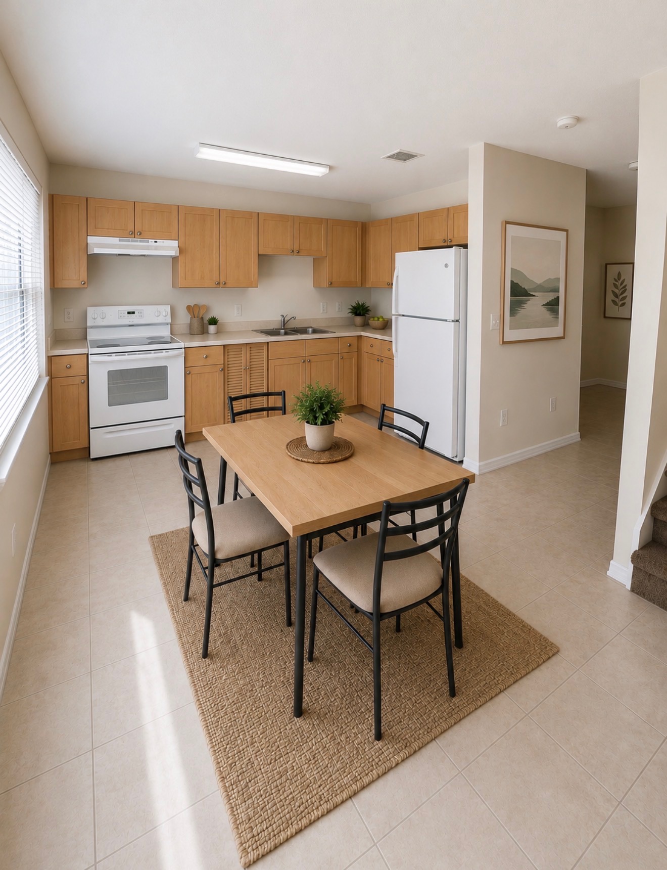 Townhome kitchen and dining area with full appliances